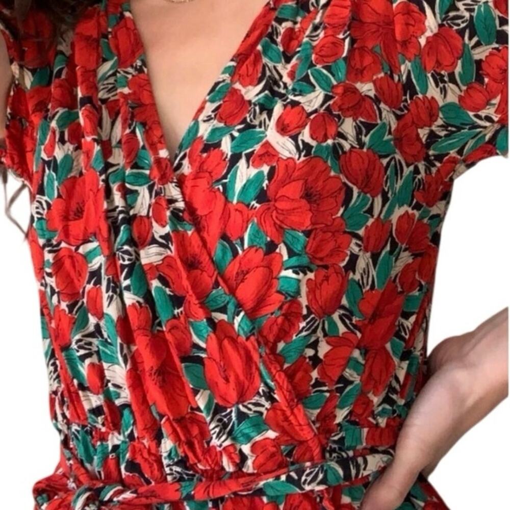 Zara Floral Vibrant Roses Whimsical Wrap Knee Length Dress Size Large. - Picture 5 of 5